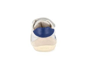 inserto sul tallone blu scarpa bianca in pelle e camoscio