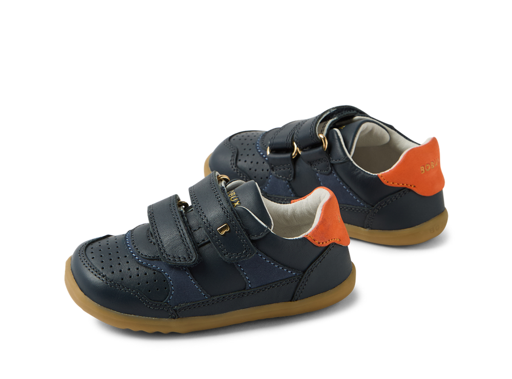 Bobux Step Up Hunter scarpe in pelle primi passi, colore navy-nasturtium(blu con inserto arancio)