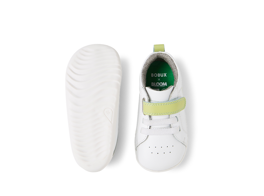 Bobux Step Up Pace, scarpe primi passi in pelle, colore optical white-lime
