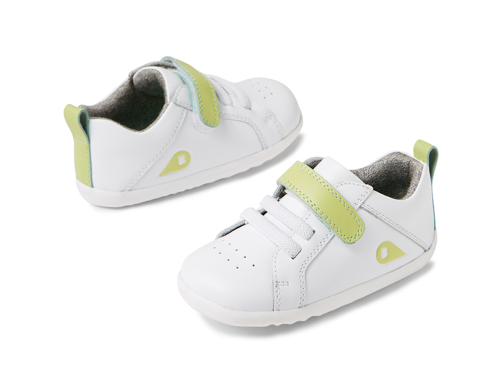 Bobux Step Up Pace, scarpe primi passi in pelle, colore optical white-lime