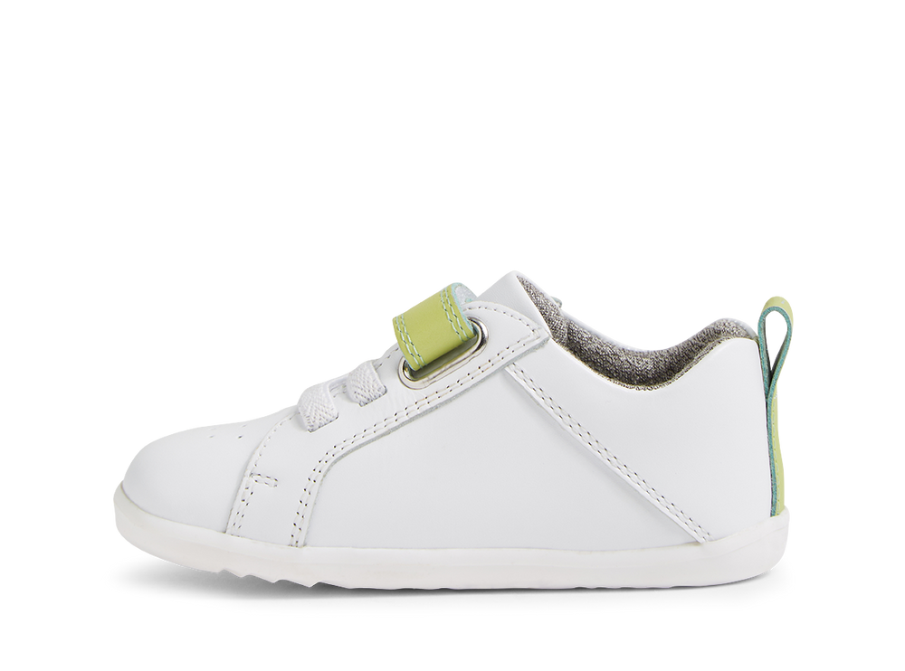 Bobux Step Up Pace, scarpe primi passi in pelle, colore optical white-lime