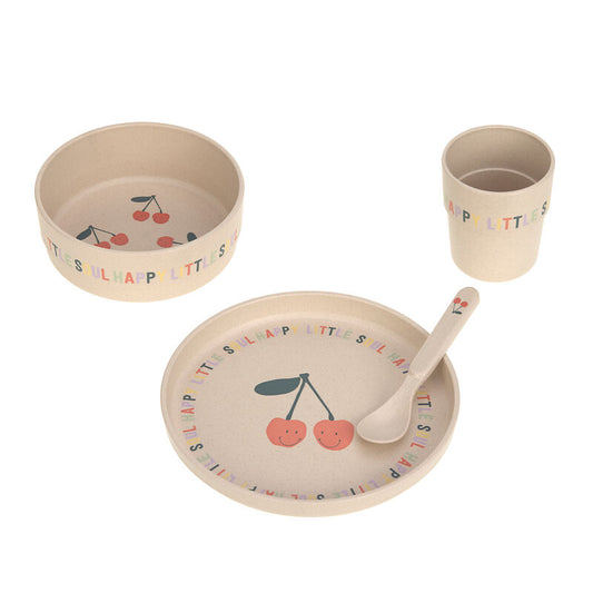 Set pappa LASSIG in cellulosa vegetale, rosa  fantasia ciliegie