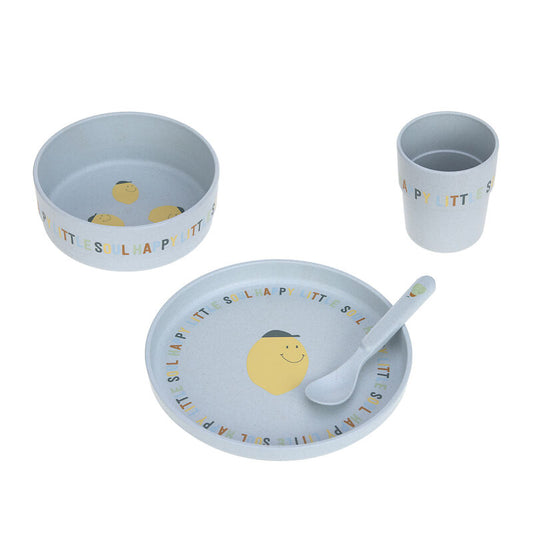 Set pappa LASSIG in cellulosa vegetale, azzurro fantasia limoni