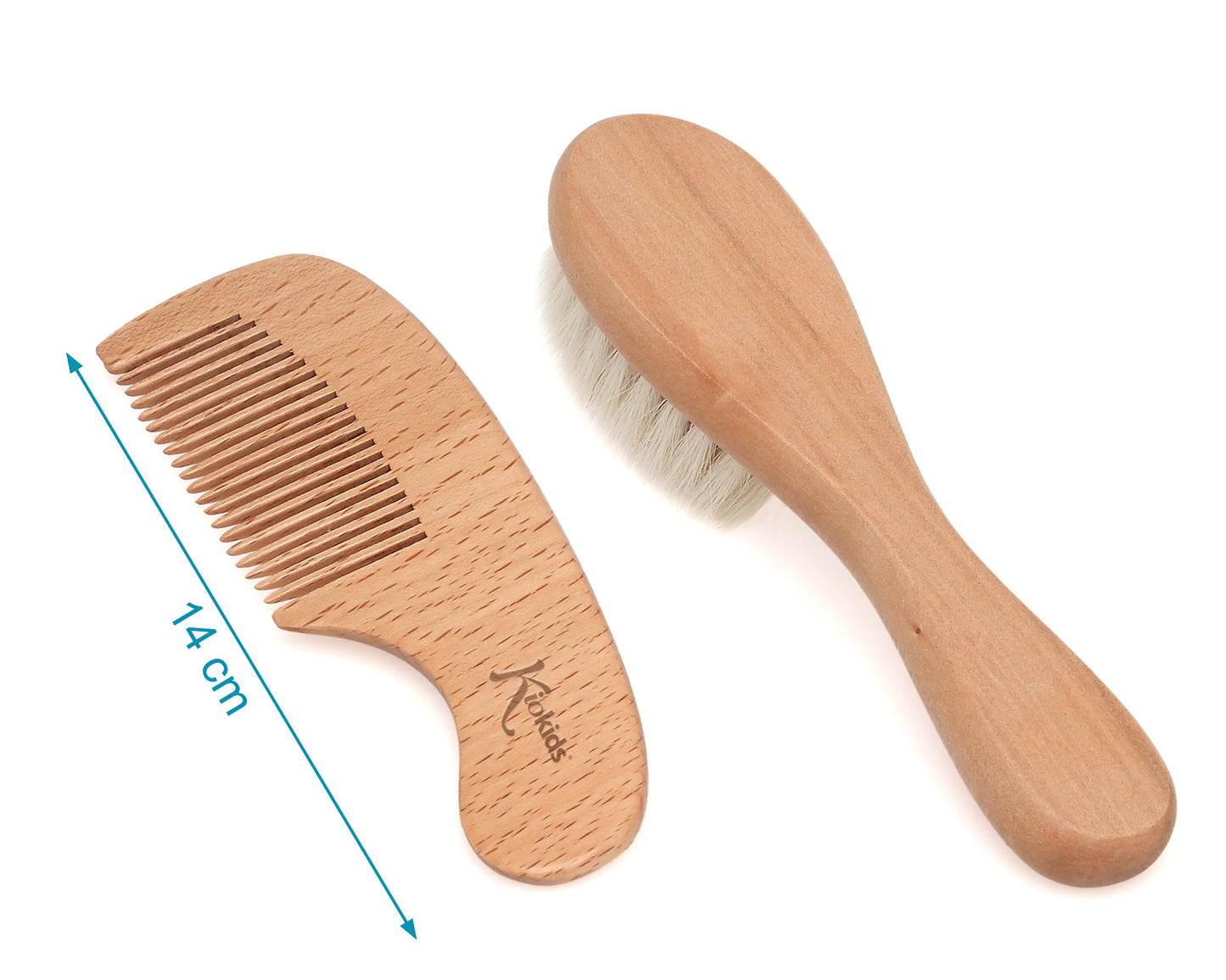 Set pettine e spazzola con setole extramorbide in legno di faggio per bambini, Kiokids