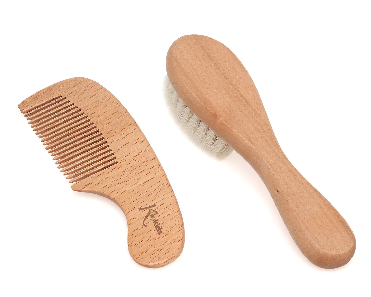 Set pettine e spazzola con setole extramorbide in legno di faggio per bambini, Kiokids