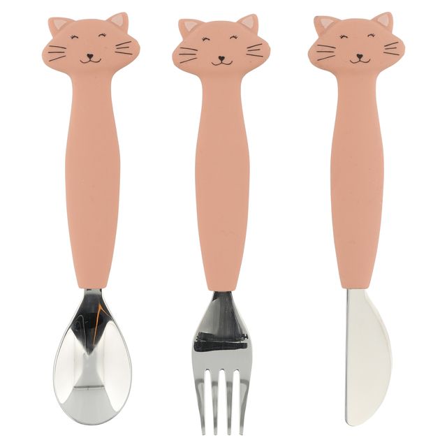 Set posate da pranzo in silicone e acciaio inox, Trixie, Mrs Cat