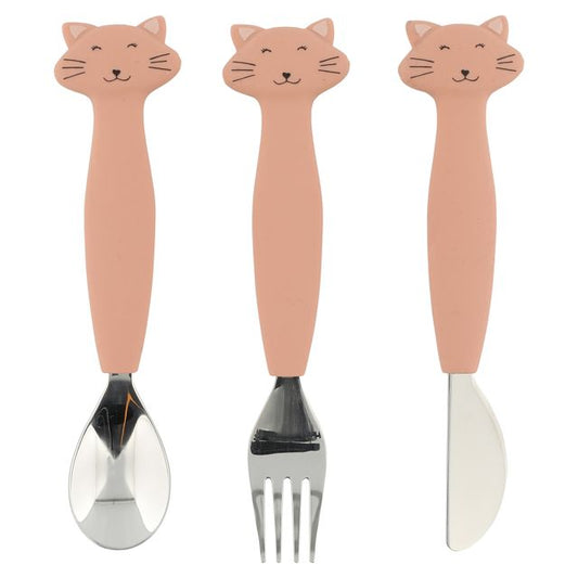 Set posate da pranzo in silicone e acciaio inox, Trixie, Mrs Cat