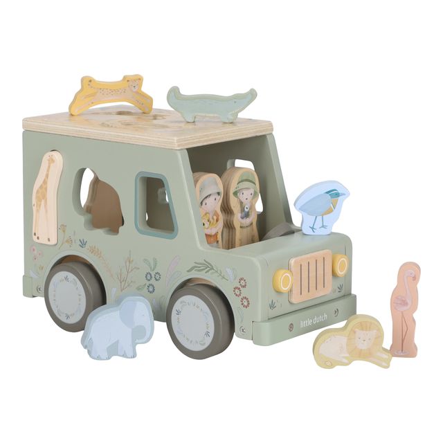 Jeep con 9 formine di personaggi in legno,  Shape sorter safari car, Little Dutch