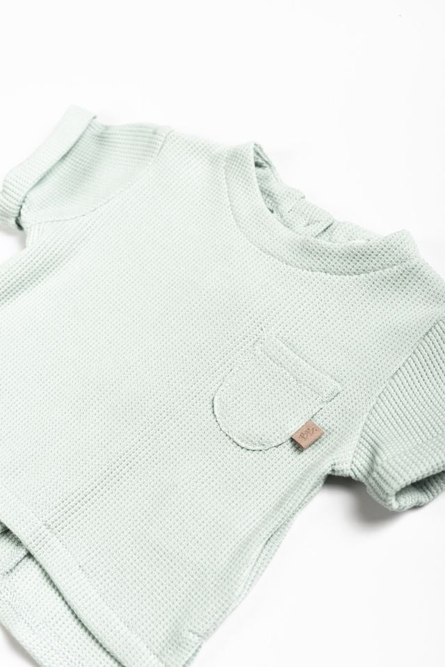 Shirt apertura dietro con bottoni, OCEAN BLU, con taschino e maniche corte, in fibra di bambù e cotone, Bamboom
