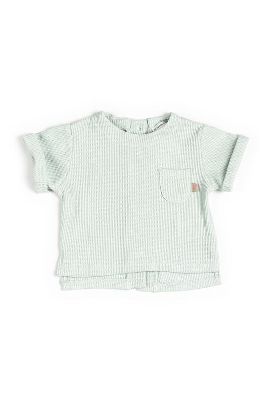 Shirt apertura dietro con bottoni, OCEAN BLU, con taschino e maniche corte, in fibra di bambù e cotone, Bamboom