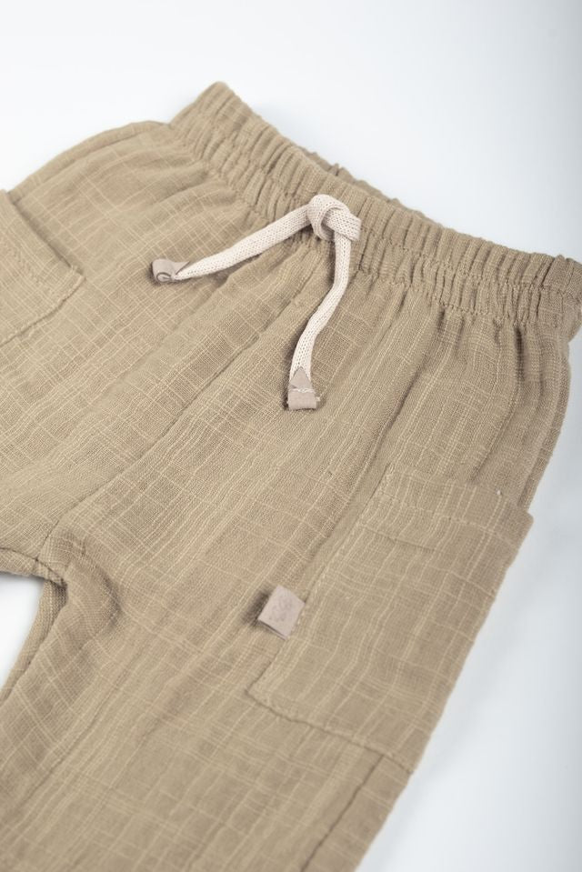 Shorts lino look, bimbo, con tasche, MUSTARD, con elastico in vita, Bamboom