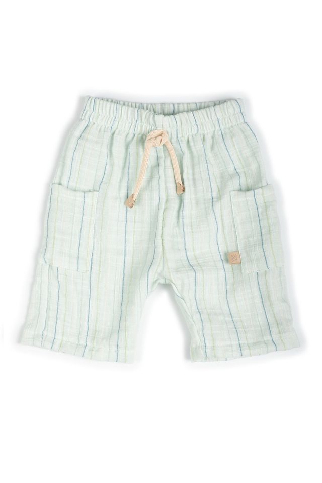 Shorts lino look, verde acqua a righe, bimbo, con tasche, STRIPE ACQUA, con elastico in vita, Bamboom