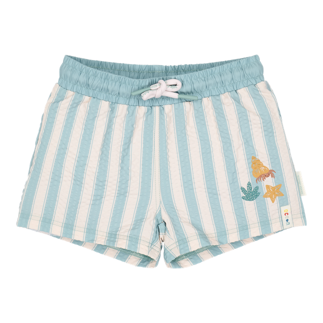 Shorts da bagno bimbo a righe beige e verde salvia, Little Dutch