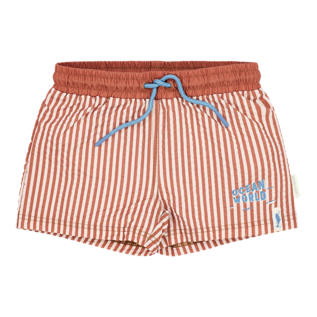 Shorts da bagno bimbo a righe beige e cioccolato, Little Dutch