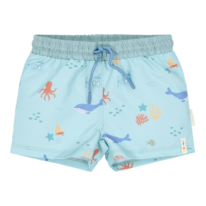Shorts da bagno bimbo verdi, fantasia animali marini, Little Dutch