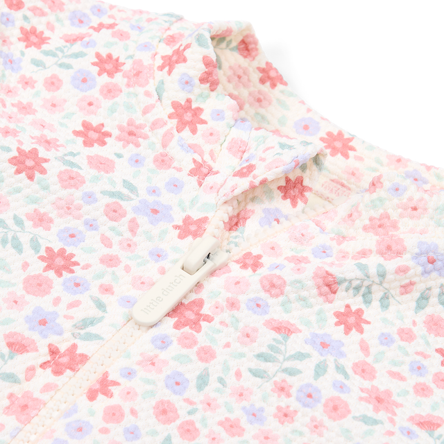 Swim shirt bimba con cerniera frontale, fantasia floreale con volant, Little Dutch