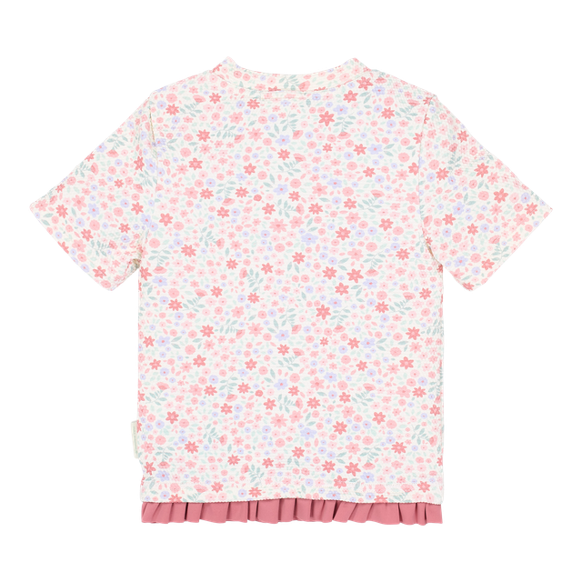 Swim shirt bimba con cerniera frontale, fantasia floreale con volant, Little Dutch