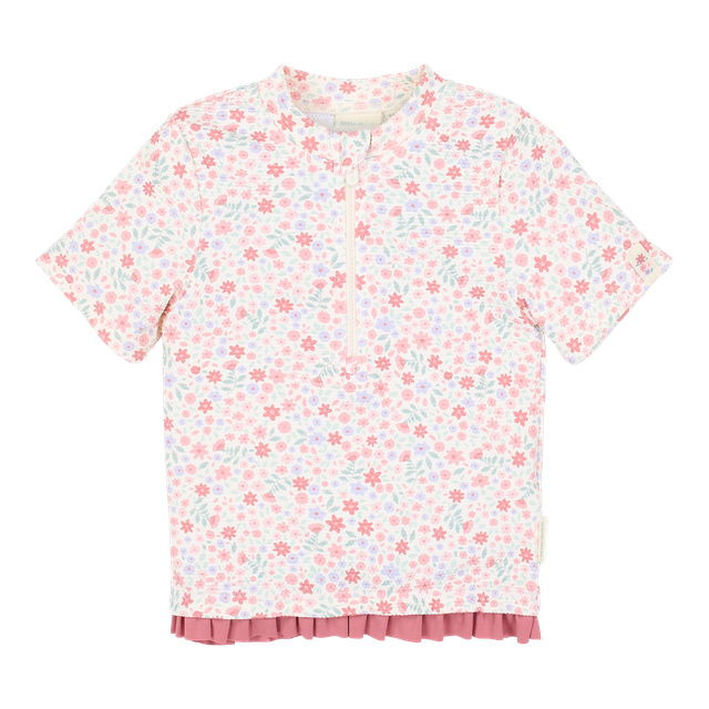Swim shirt bimba con cerniera frontale, fantasia floreale con volant, Little Dutch