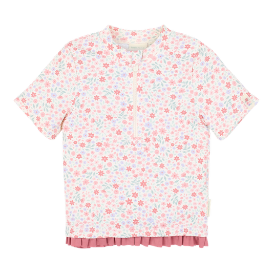 Swim shirt bimba con cerniera frontale, fantasia floreale con volant, Little Dutch