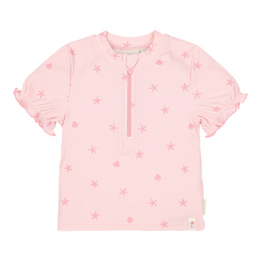 Swim shirt bimba rosa con stelline e cerniera frontale, Little Dutch