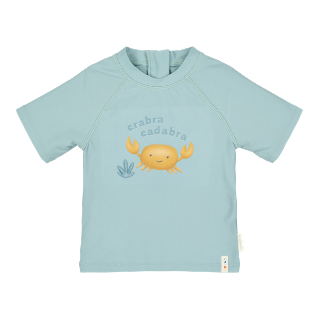 Swim shirt bimbo verde salvia con granchio, a maniche corte, con cerniera posteriore, Little Dutch