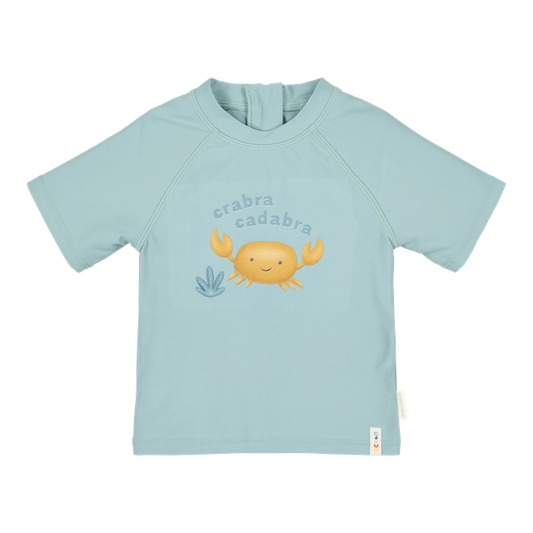 Swim shirt bimbo verde salvia con granchio, a maniche corte, con cerniera posteriore, Little Dutch