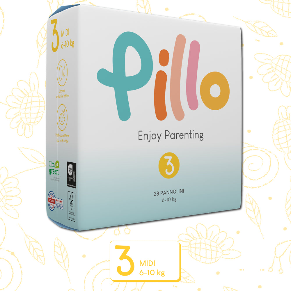 Pannolino Pillo Midi Enjoy Parenting, Taglia 3, dai 6 ai 10 Kg. Confezione da 28 pz.