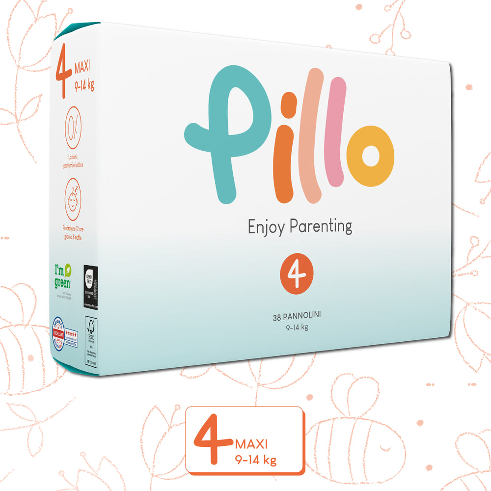 Pannolino Pillo Maxi Enjoy Parenting, Taglia 4, dai 9 ai 14 Kg. Confezione da 38 pz.