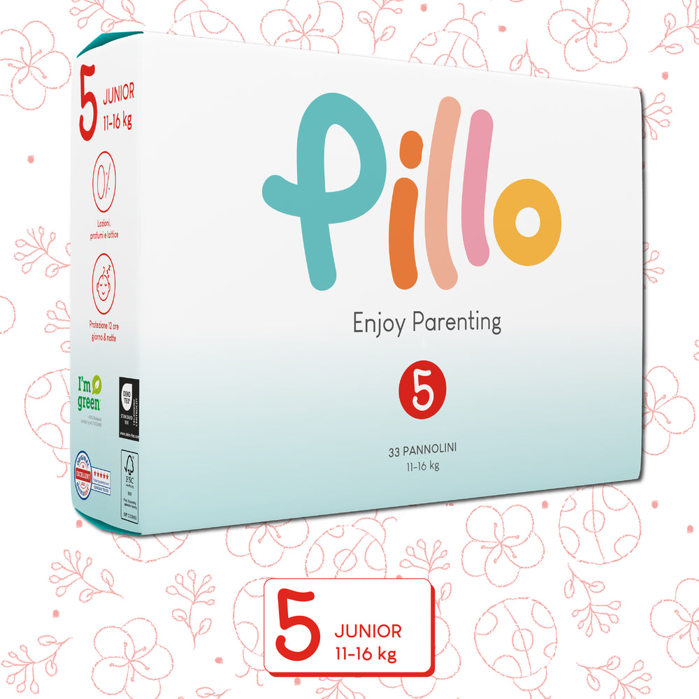 Pannolino Pillo Junior Enjoy Parenting, Taglia 5, dagli 11 ai 16 Kg. Confezione da 33 pz.