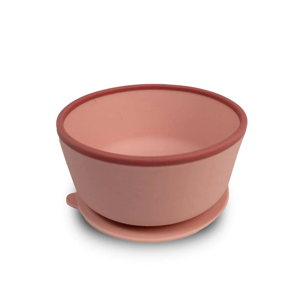 Taiki Bowl Ciotola-ciotola in silicone con ventosa, Mizu Baby. Ciotola rosa con bordo lampone