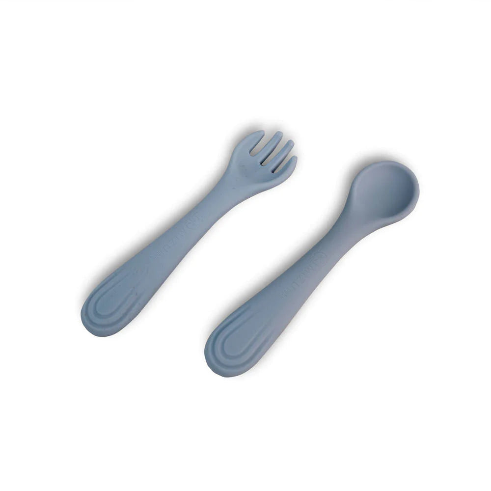 Taiki Silicon Spoon&Fork Set- set posate forchetta e cucchiaio per bambini in silicone, Mizu Baby