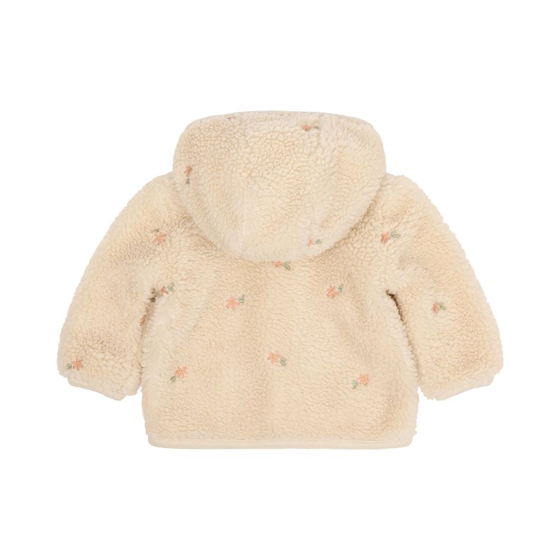 Giacca Teddy con cappuccio, Teddy cardigan sand flowers, panna con ricami fiori della savana, chiusura a bottoni, Little Dutch