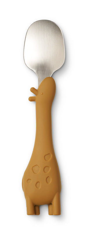 cucchiaio con manico arancione a forma di giraffa