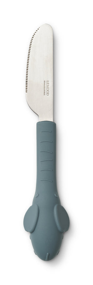 coltello con manico silicone azzurro a forma di proboscide elefante