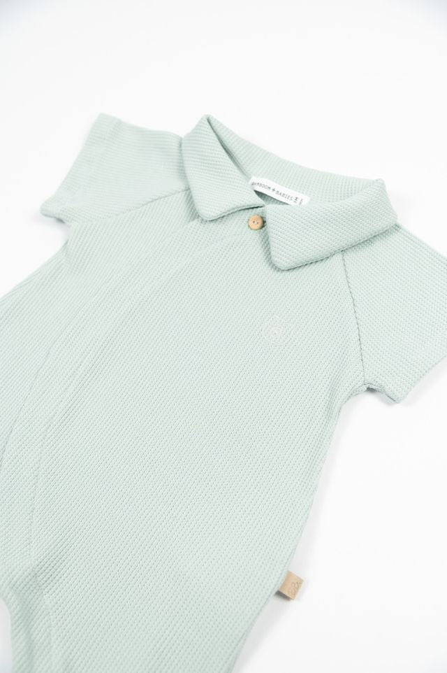 Tuta estiva, OCEAN BLU, con colletto e chiusura a kimono, in fibra di bambù e cotone,  Bamboom