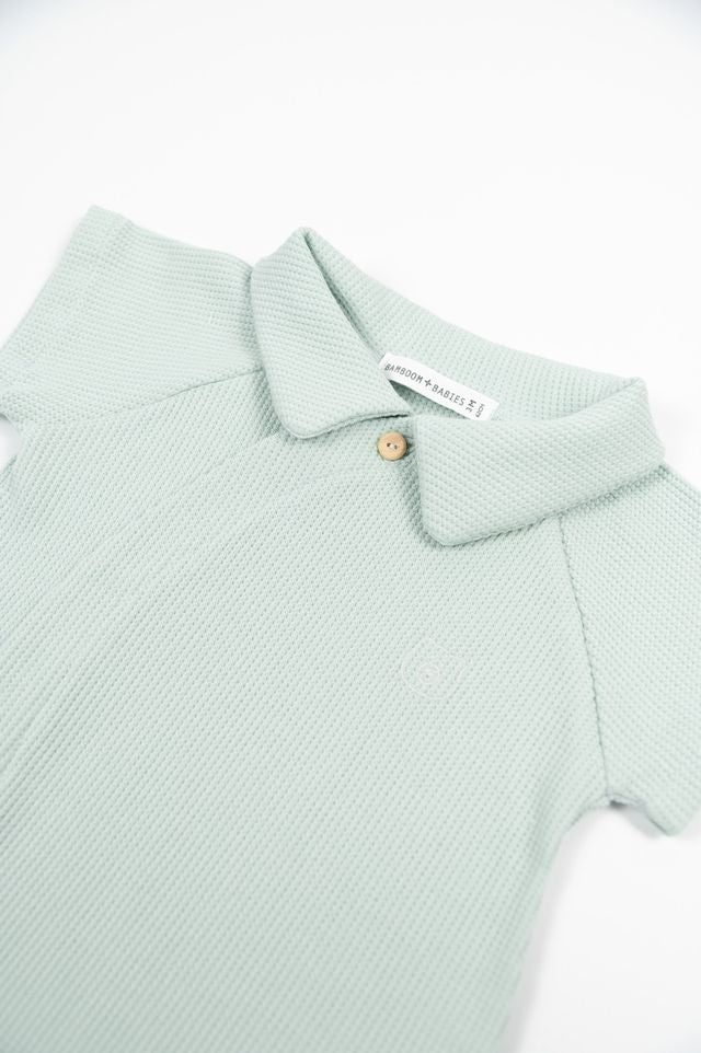Tuta estiva, OCEAN BLU, con colletto e chiusura a kimono, in fibra di bambù e cotone,  Bamboom