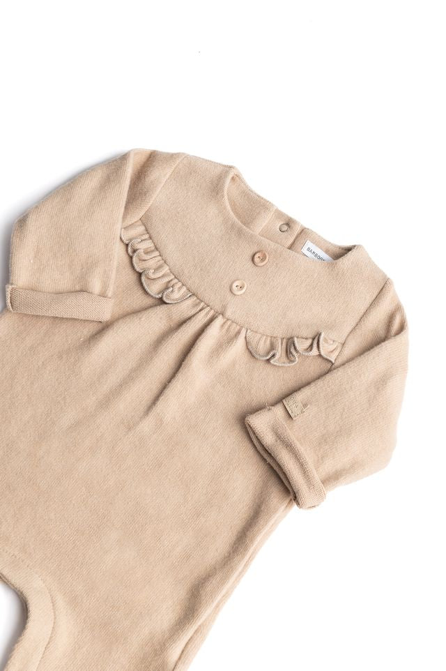 Tutina bimba, SAND, con collo tondo e volant, maniche lunghe, Bamboom