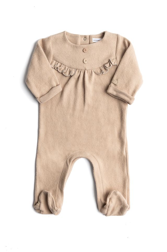 Tutina bimba, SAND, con collo tondo e volant, maniche lunghe, Bamboom