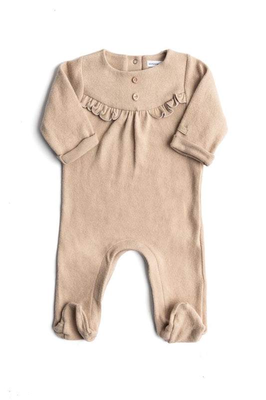 Tutina bimba, SAND, con collo tondo e volant, maniche lunghe, Bamboom