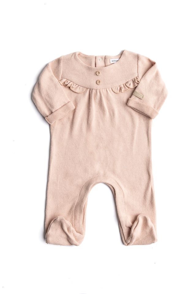 Tutina bimba, WARM PINK, con collo tondo e volant, maniche lunghe, Bamboom
