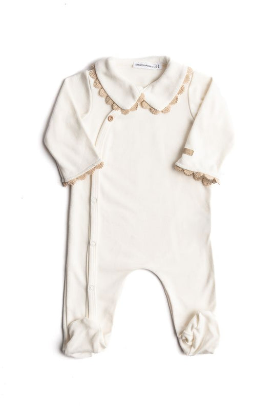 Tutina colletto con piedi, NATURAL WHITE, con collo e maniche rifiniti con pizzetto, maniche lunghe, Bamboom