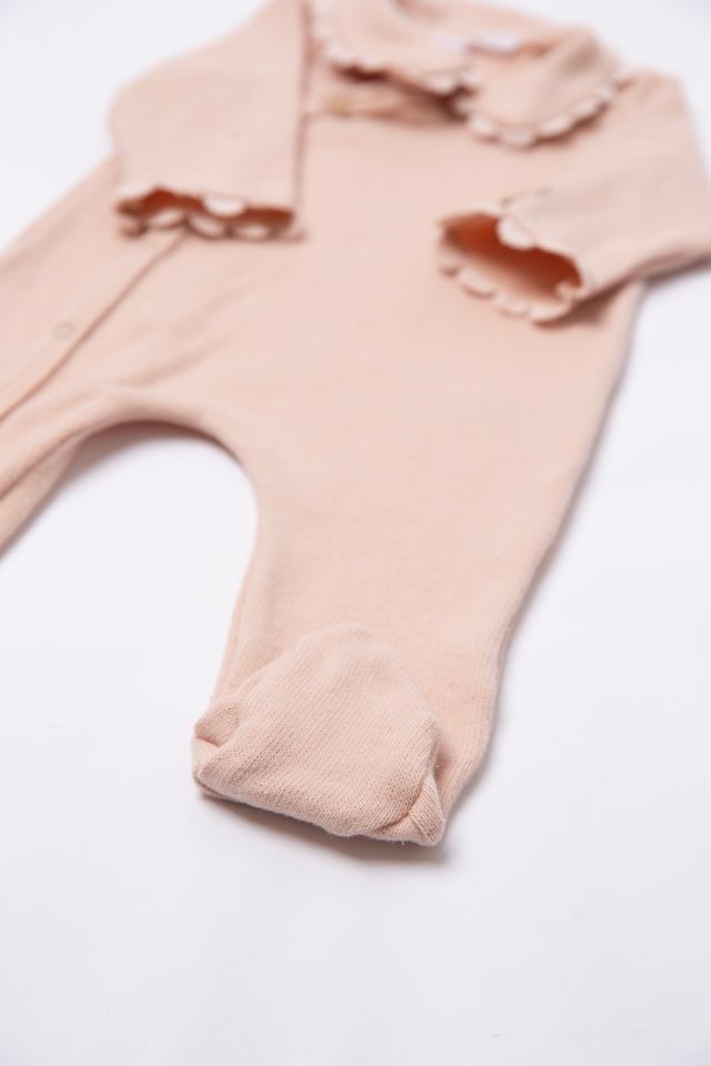 Tutina colletto con piedi, WARM PINK, con collo e maniche rifiniti con pizzetto, maniche lunghe, Bamboom