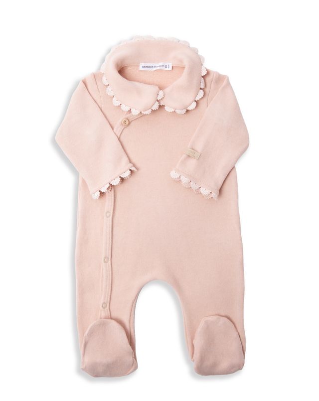 Tutina colletto con piedi, WARM PINK, con collo e maniche rifiniti con pizzetto, maniche lunghe, Bamboom