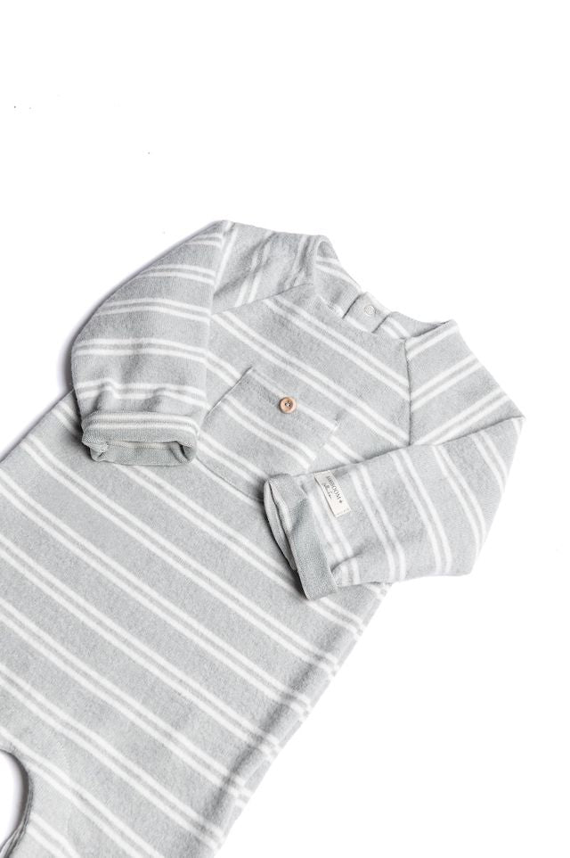 Tutina con tasca frontale ACQUA con piedini con collo tondo e maniche lunghe, in viscosa di bambù Bamboom
