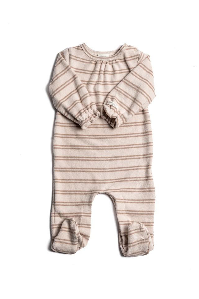 Tutina felpata da bimba STRIPE PINK con piedini con collo tondo e maniche lunghe, in viscosa di bambù Bamboom