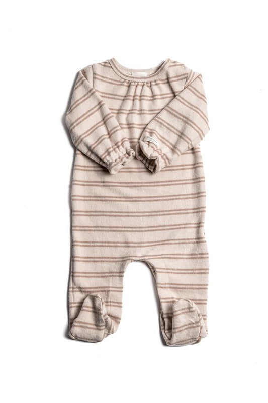 Tutina felpata da bimba STRIPE PINK con piedini con collo tondo e maniche lunghe, in viscosa di bambù Bamboom
