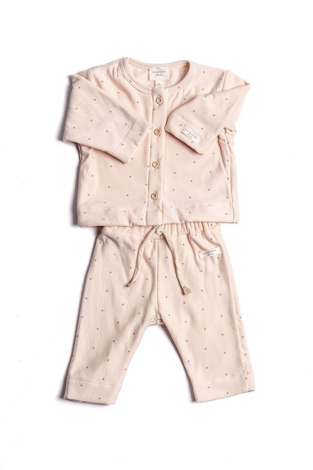 Twin Set con apertura frontale, HEARTS, rosa chiaro, con collo tondo, bottoni di legno e maniche lunghe, in viscosa di bambù Bamboom