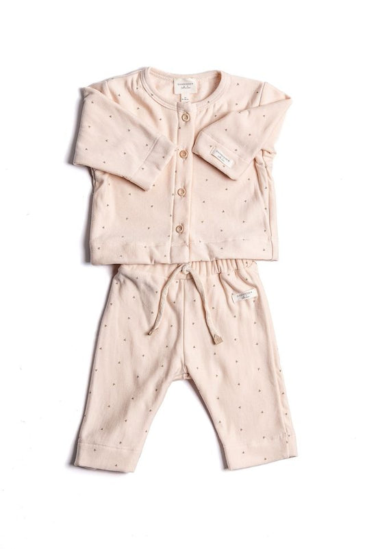 Twin Set con apertura frontale, HEARTS, rosa chiaro, con collo tondo, bottoni di legno e maniche lunghe, in viscosa di bambù Bamboom
