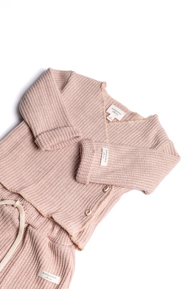 Twin Set con apertura incrociata, PINK, rosa chiaro, bottoni di legno e maniche lunghe, in viscosa di bambù Bamboom