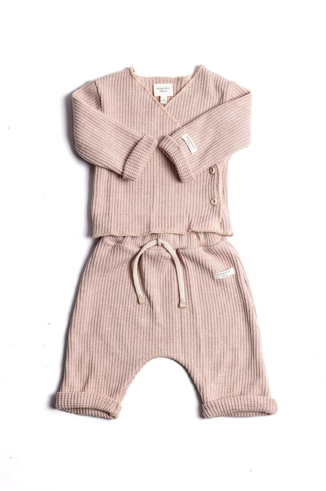 Twin Set con apertura incrociata, PINK, rosa chiaro, bottoni di legno e maniche lunghe, in viscosa di bambù Bamboom